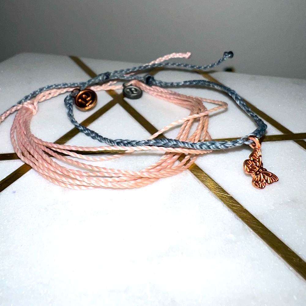 Pura Vida 🦋 Rose Gold Bitty Butterfly Blue Bracelet & Classic Pink Bracelet Set